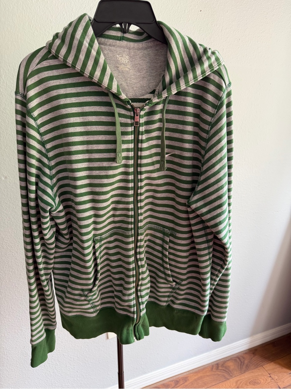 Nike Green and Gray Striped Zip-Up Hoodie